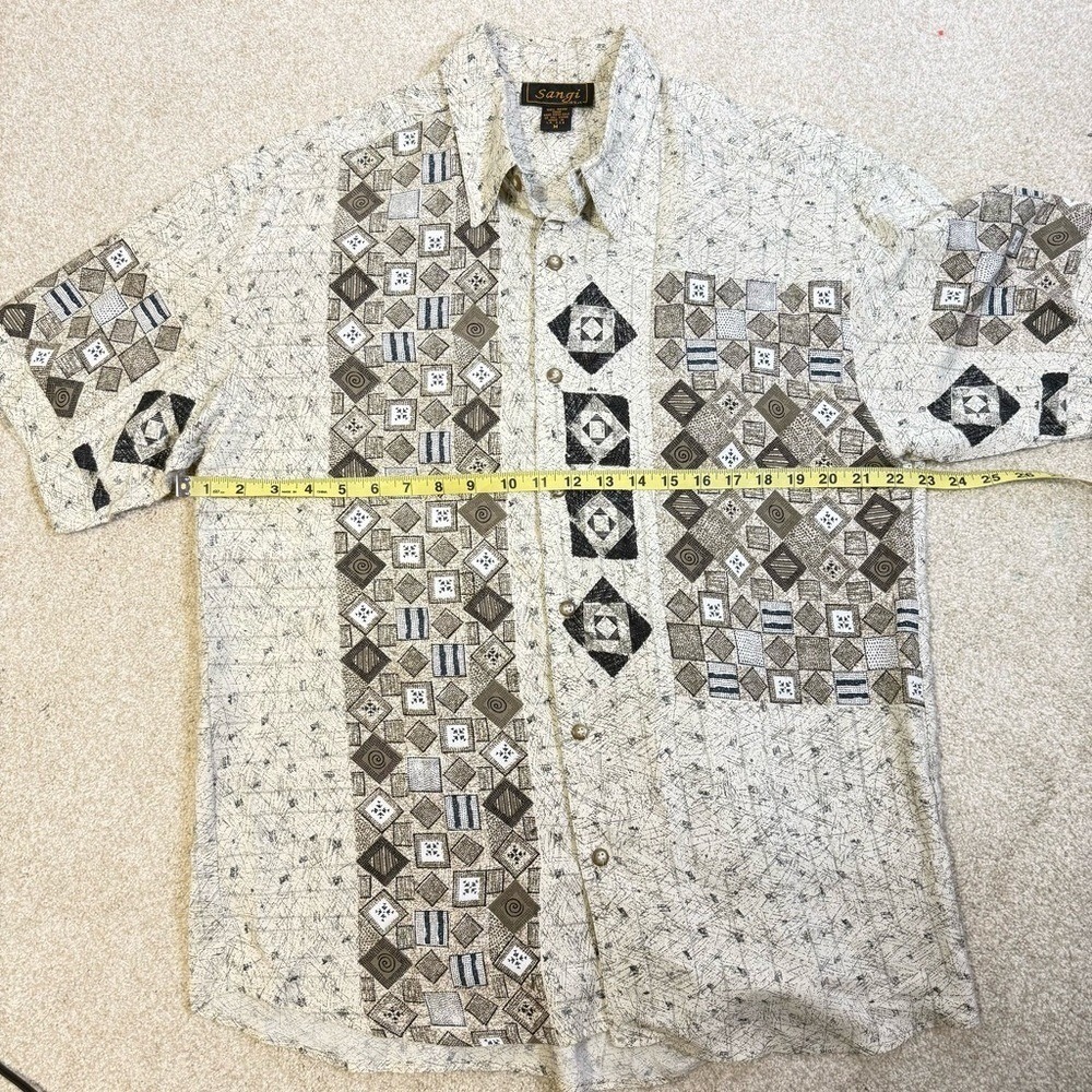 SAngi USA Vtg Mens Button down Shirt Medium Rayon Relax‎ Fit Trival Print Casual - Picture 11 of 12